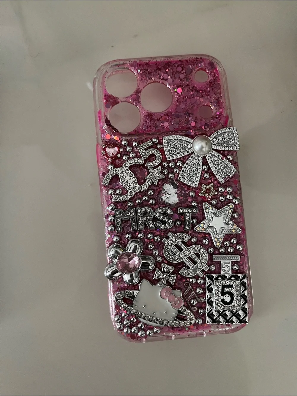 Apple Blue Glitter Deco Phone Case with Music & Game Charms